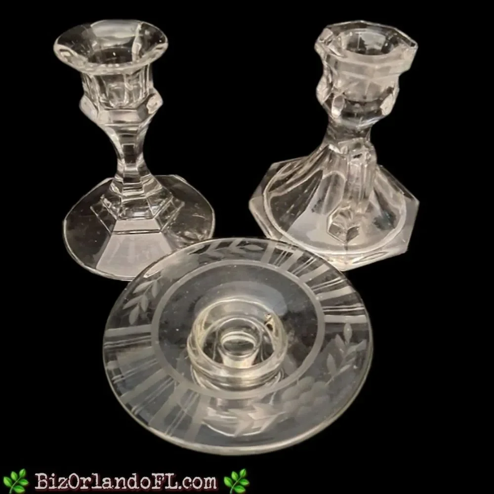 VINTAGE: Lot (3) Elegant Styles & Size Glass Candlestick Holders Art Glass Decor